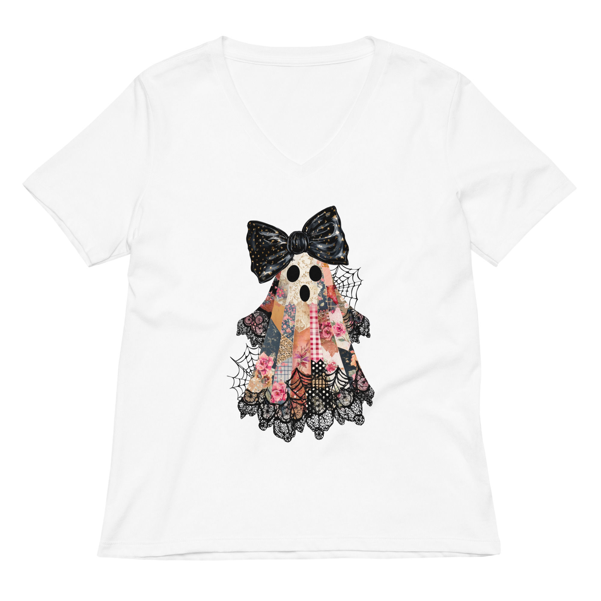 Patchwork Ghost V-Neck T-shirt