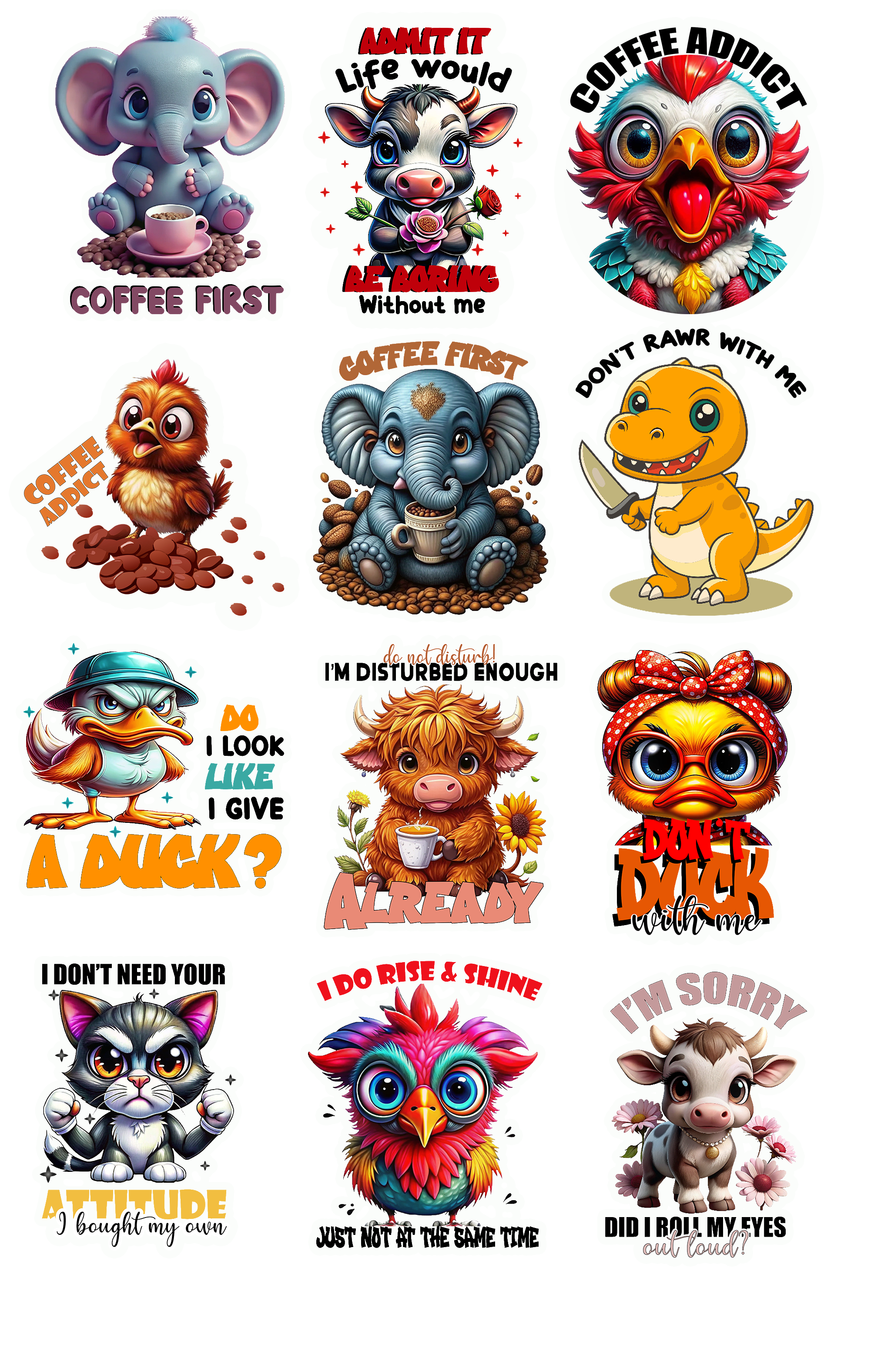 Sarcastic animal sticker set 2