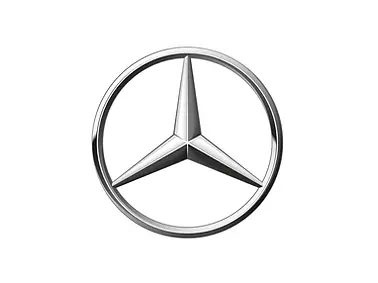Mercedes-Benz Logo, silberner Stern in einem Kreis auf weißem Hintergrund.
