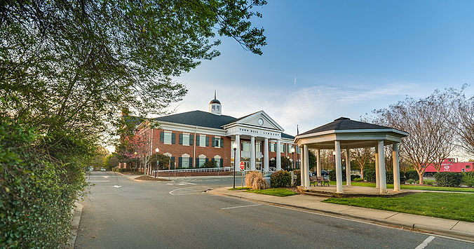 Stately red brick Matthews town hall and public library