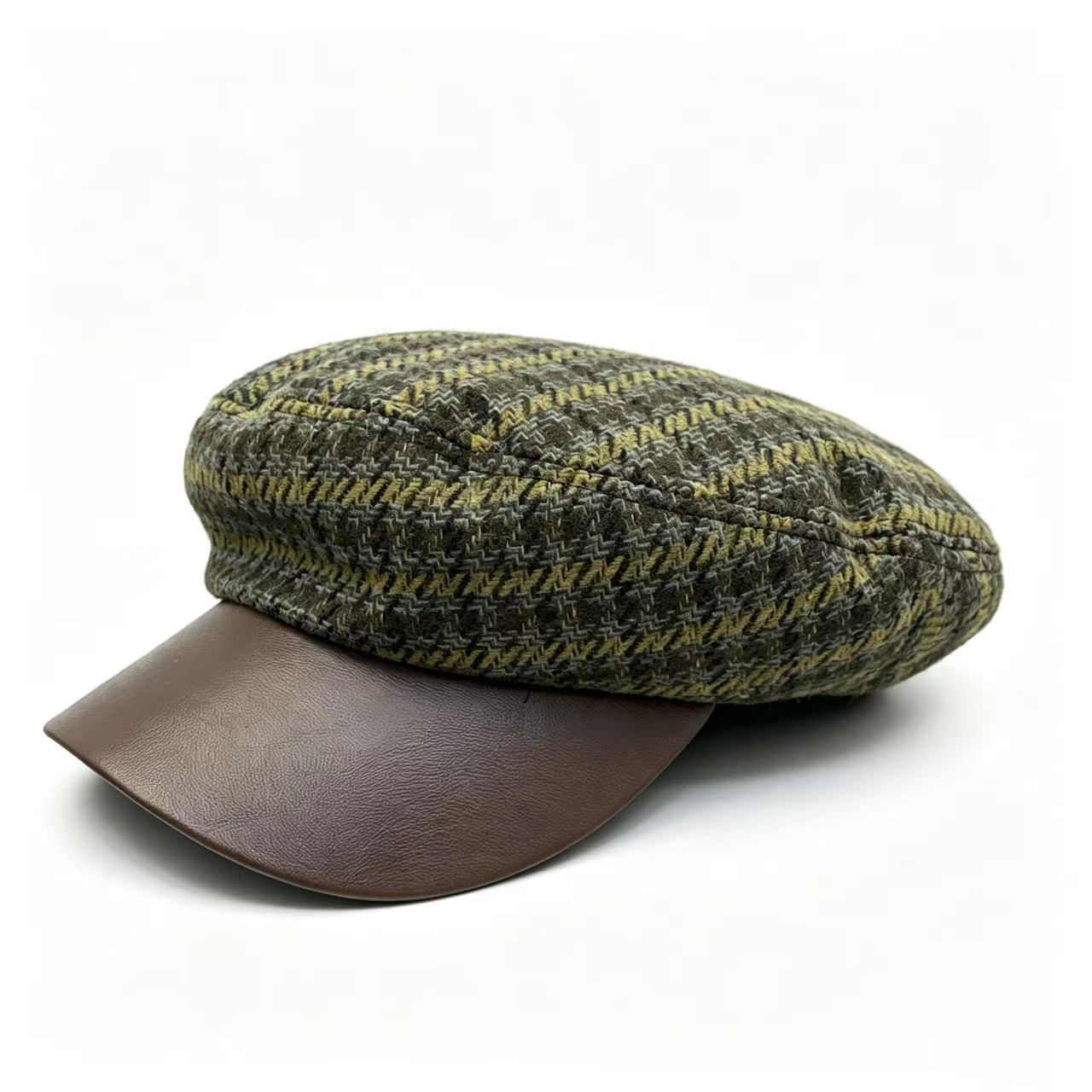 Women’s Textured Newsboy Cap with Faux Leather Brim
