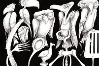 KITCHEN BIRDS Ink drawing