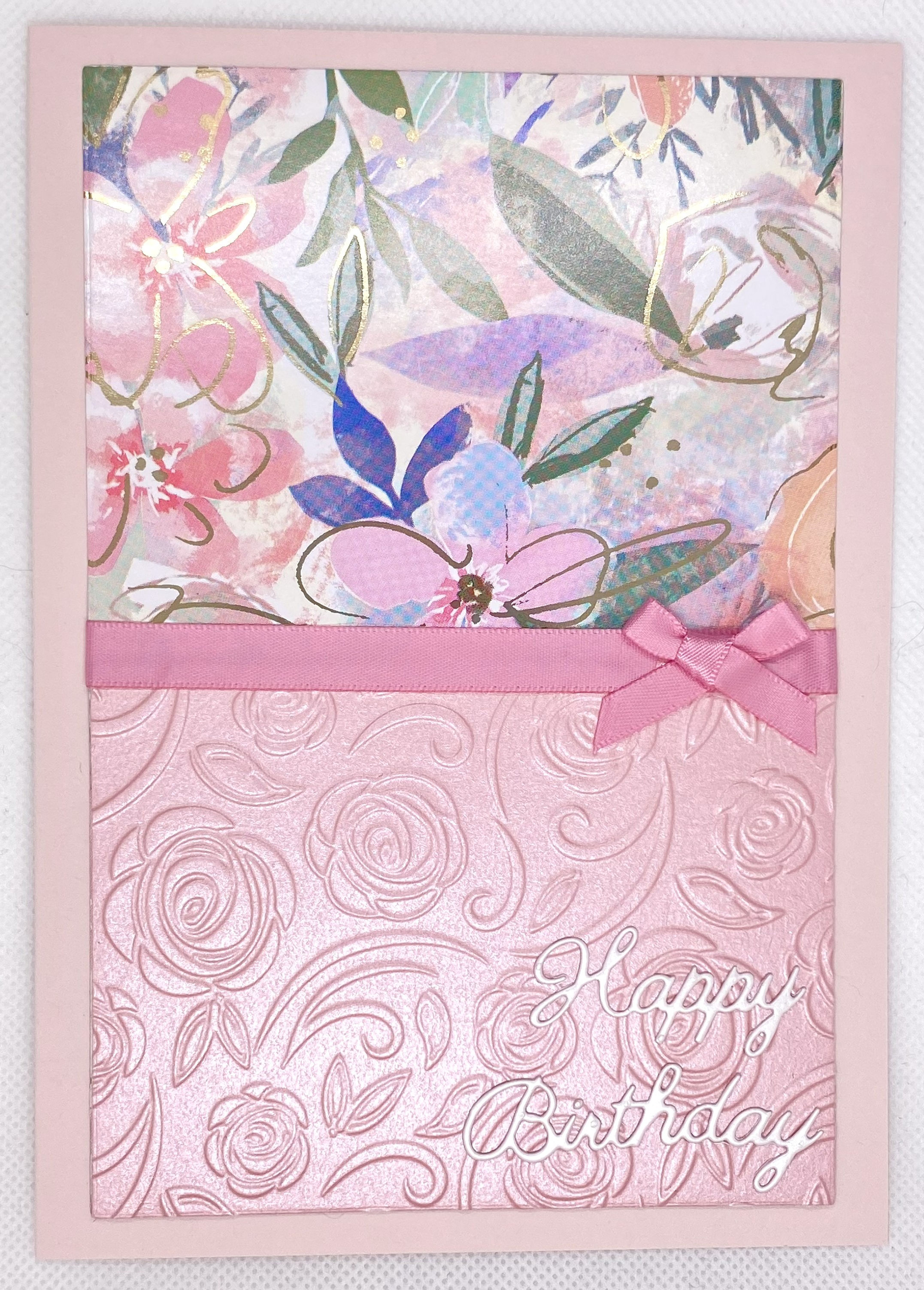 Blush/Dusky Pink Flowers Happy Birthday Card