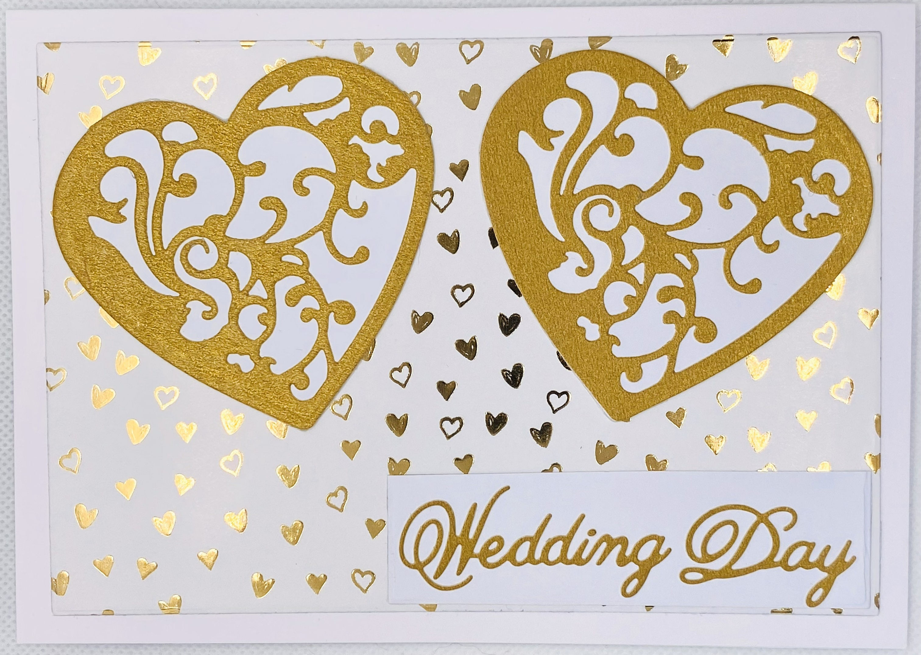 White & Gold Hearts 2 Hearts Vine Wedding Day Card