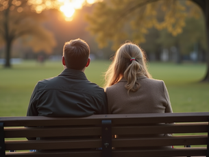 Un couple en réflexion dans un parc, moment de calme partagé