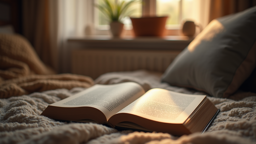 Eye-level view of a cozy reading nook with a book on relationships