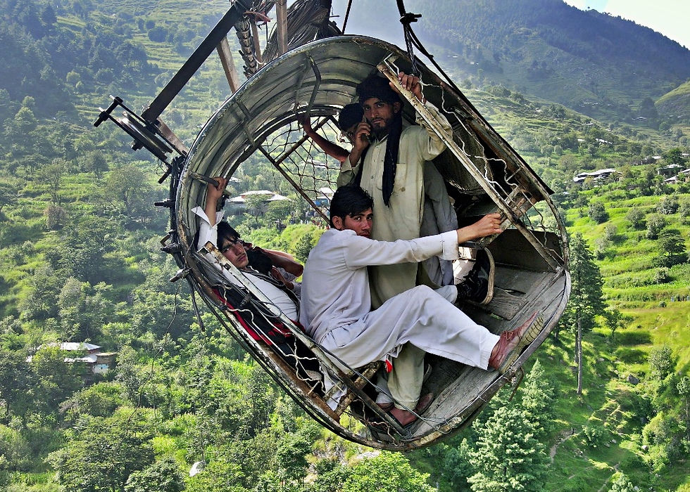men in a cable car