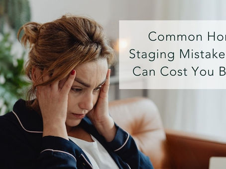 Woman looking overwhelmed while planning home staging, representing common home staging mistakes sellers make before listing a home.