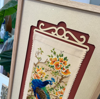 custom frame with custom cut mount board for textile artwork