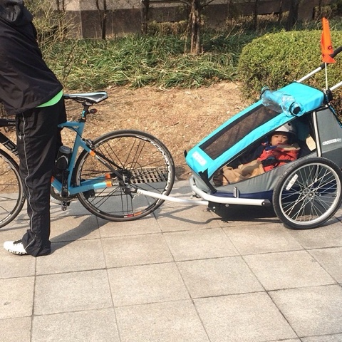 croozer trailer bicycle ver. 크루즈 자전거 트레일러 연결, 처녀 비행, baby babe와 함께