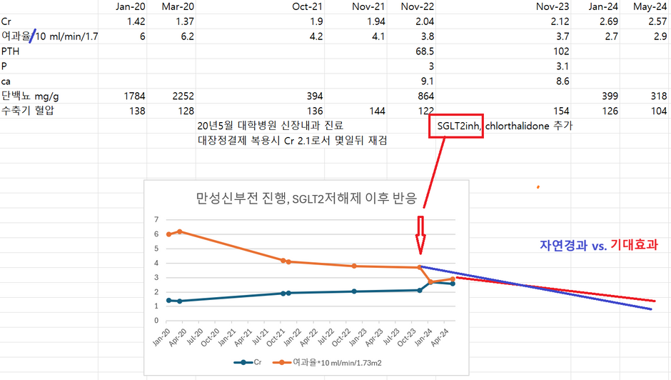 만성신부전 환자에서 SGLT2 저해제 투약 후 추적 및 고찰 - 동대문구 답십리, 장안동, 우리안애 우리안愛 내과