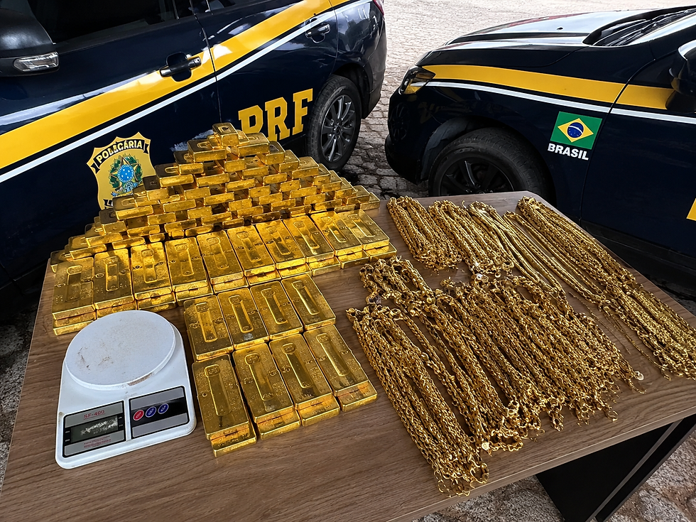 Barras de ouro e correntes apreendidas pela PRF em operação de busca e apreensão documentação de vestígios, cadeia de custódia e prova material no processo penal brasileiro