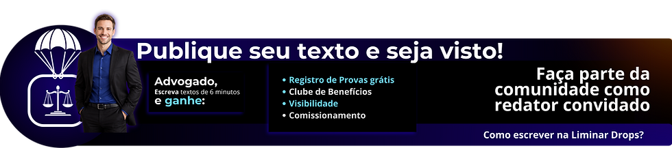 Banner roxo e preto com homem de terno e ícone jurídico; texto: Publique seu texto e seja visto! Seja redator convidado.