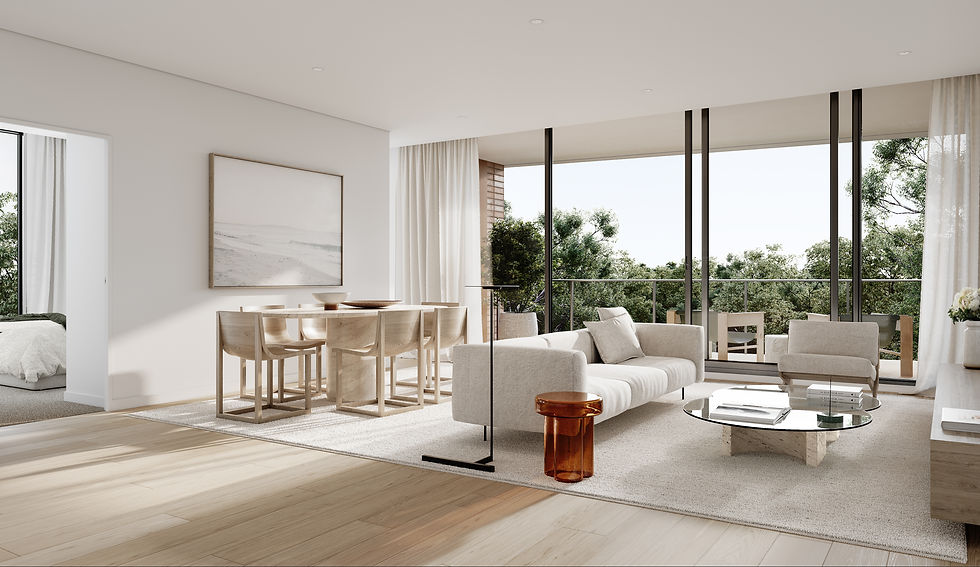 Lumia Orchards Norwest luxury unit living area - Irving Ray White