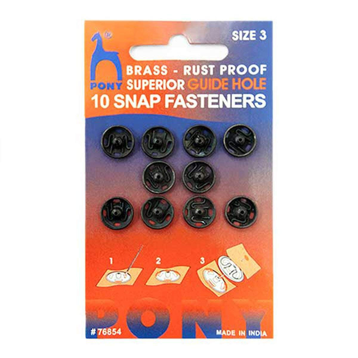 Black Pony Tich Buttons or Snap Fasteners for Craft and Sewing (Pack of 2)