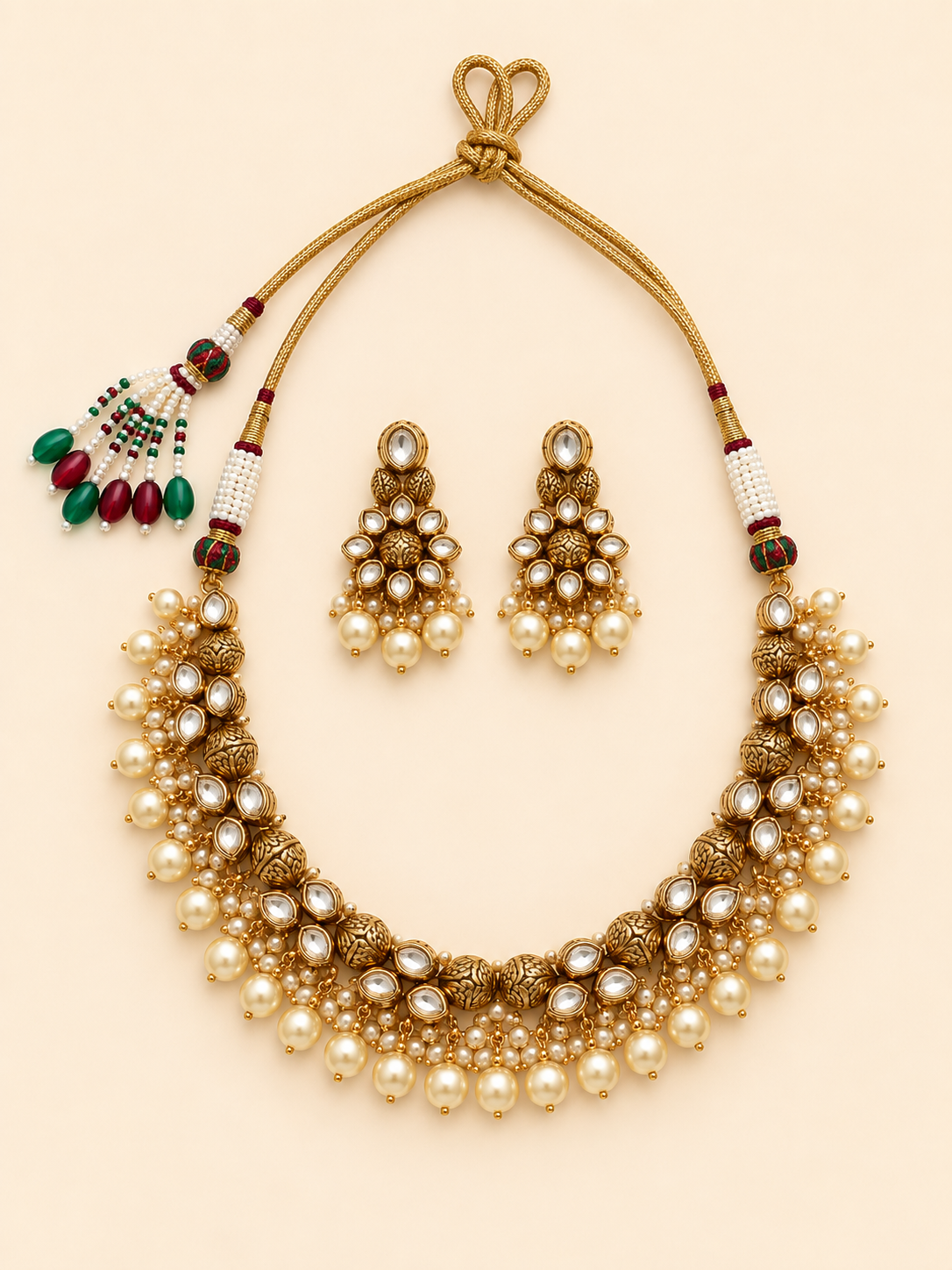 Pearl Kundan Necklace Set with Earrings