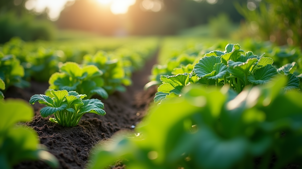 High angle view of a vegetable garden with fresh green plants