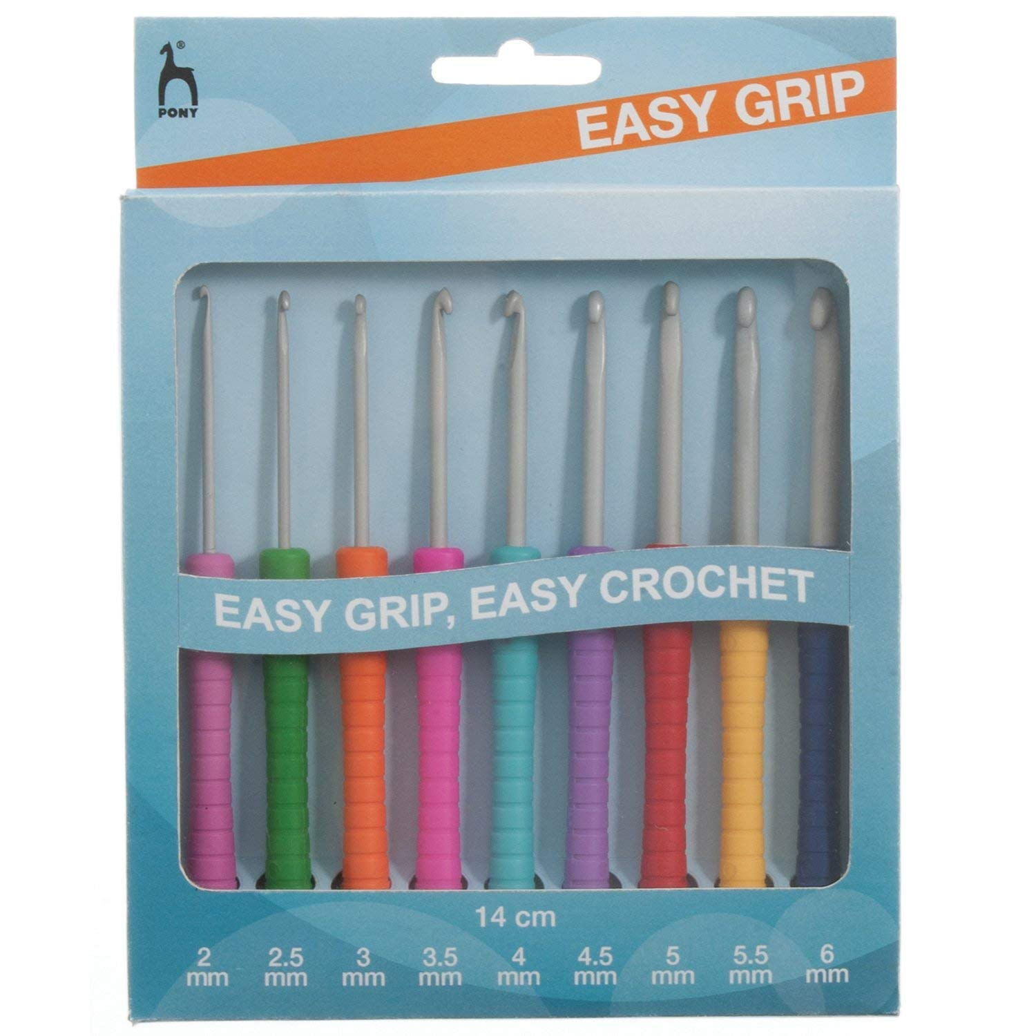 Multicolor Rubber Pony Easy Grip Crochet Hooks Rubber Handles (Pack of 9)