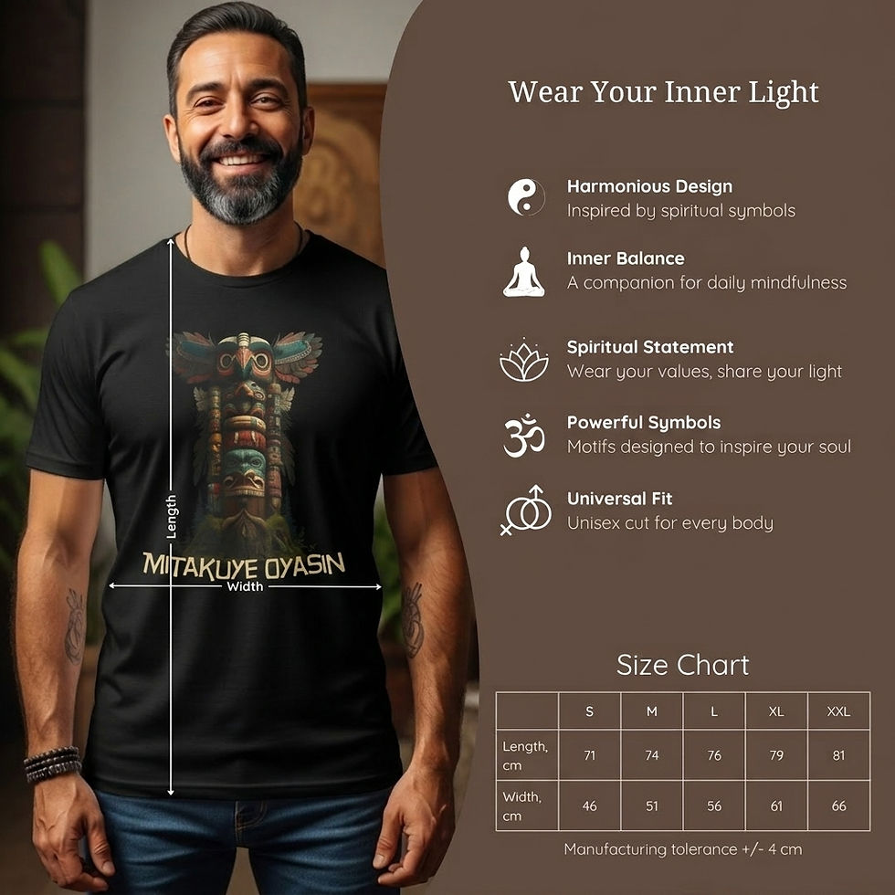 Miniatura: Camiseta Mitakuye Oyasin – Todos somos uno, camiseta con tótem chamánico