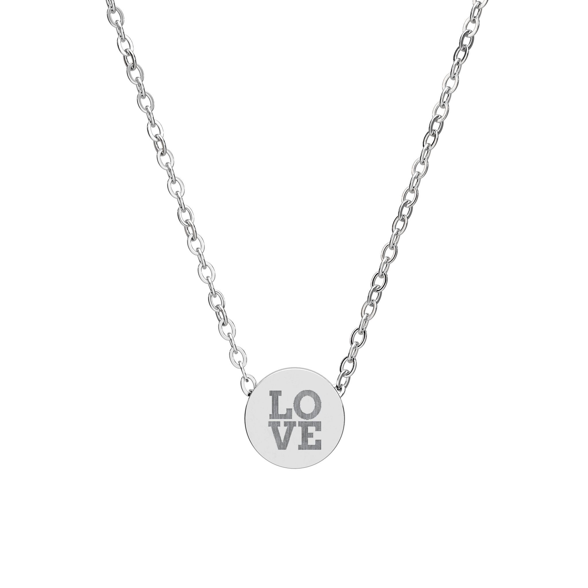 Mini Engraved 'LOVE' Circle Pendant Necklace - USA