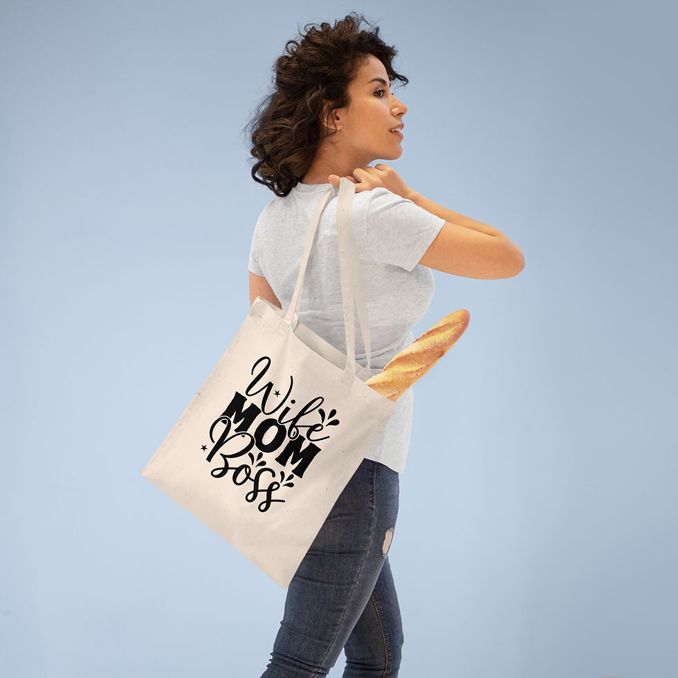 Thumbnail: Tote Bag — "Wife Mom Boss" Stylish Cotton Tote for Moms 