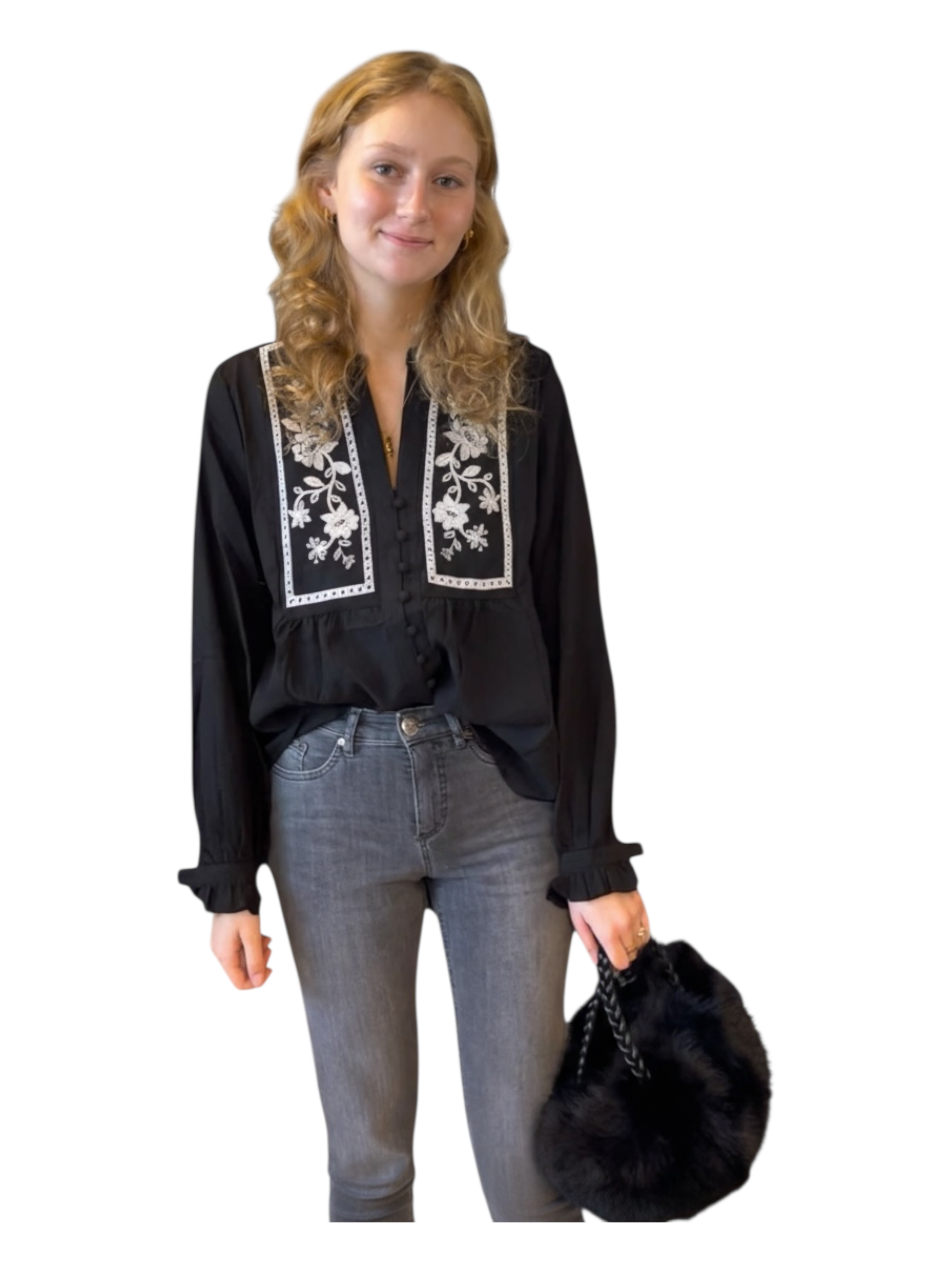 Sac bandoulière fausse fourrure noire