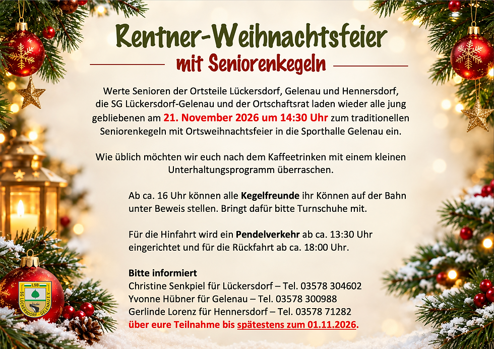Rentnerweihnachtsfeier 21.11.2026