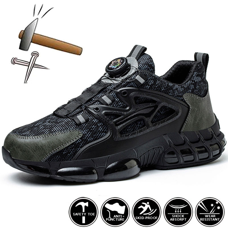 Rotating Button Safety Shoes Men Steel Toe Sneaker Air Cushion Work Shoes Man Pu