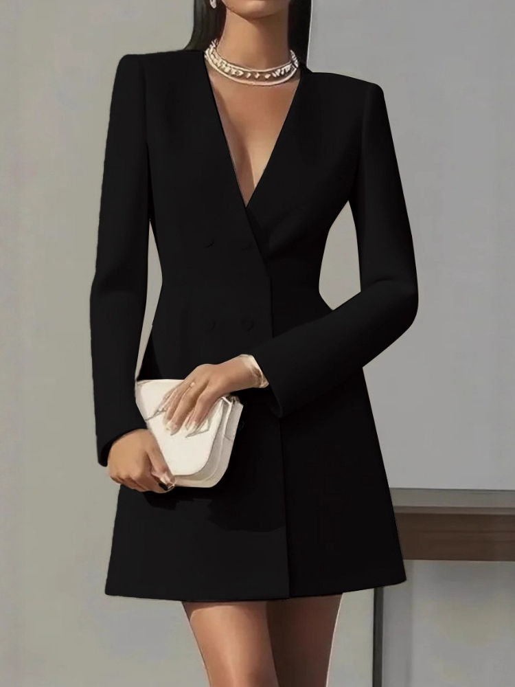 Fashion Commuter Dress for Women Autumn New Elegant Office Lady Solid Color Deep