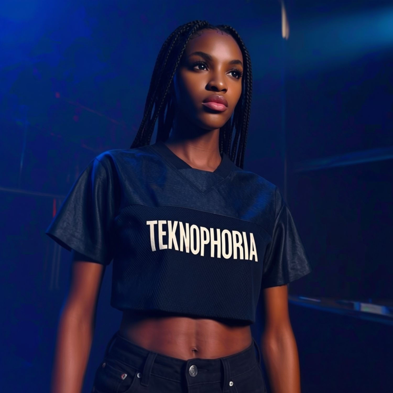 TEKNOPHORIA Cropped Paneled V-Neck Top - Blue Grey
