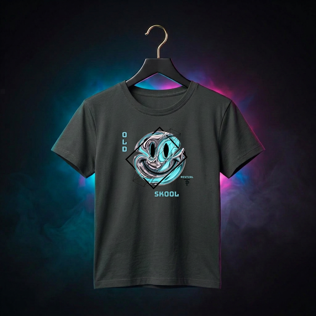 Old Skool Revival - Smiley Slim Fit Tee- Electric Blue