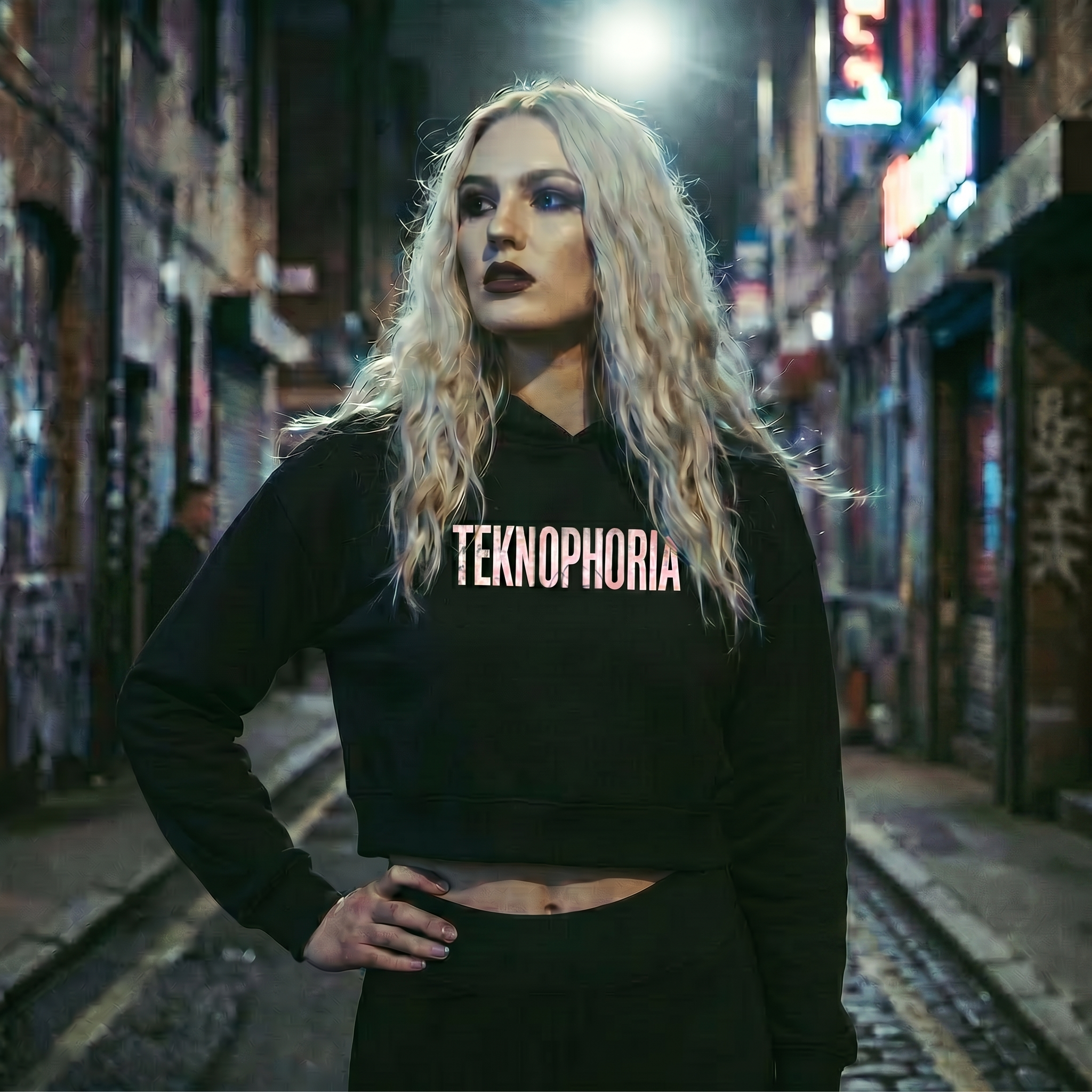 TEKNOPHORIA // Industrial logo Cropped Hoodie - Mystique