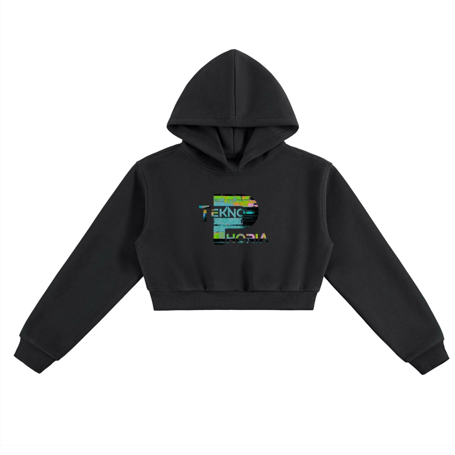 Aqua Glitch Cropped Hoodie