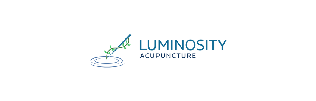 Luminosity Acupuncture logo with needle wrapped in vine and ripple waves extending from needle tip