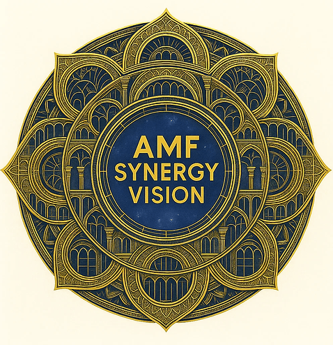 AMF Synergy Vision brightened logo featuring a detailed gold mandala on a dark background, symbolizing clarity, innovation, a