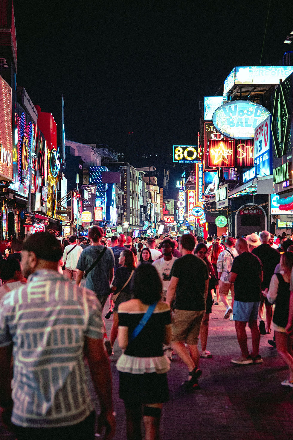 A crowded street in Bangkok, Thailand at night