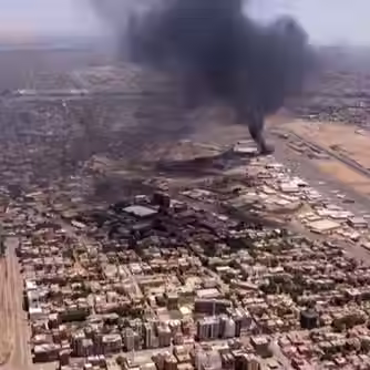 Black smoke rises from Khartoum, Sudan