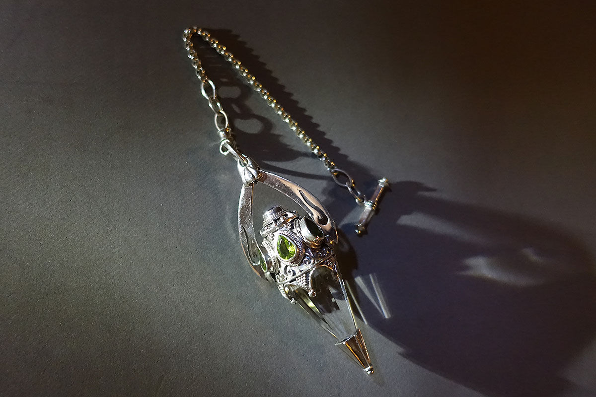 瑞典製銀靈擺 - 橄欖石配紫晶