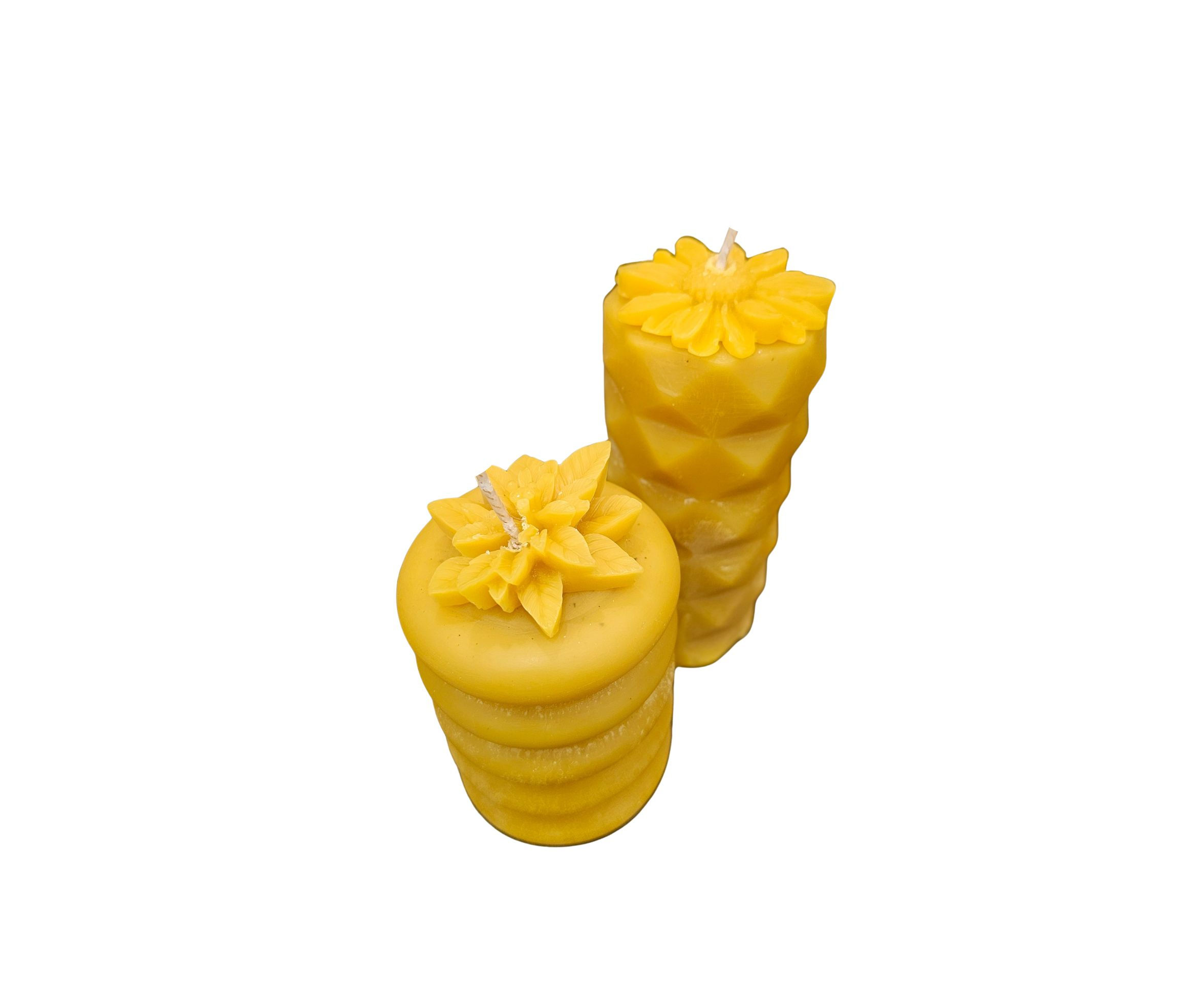 Beeswax flower topped pillar