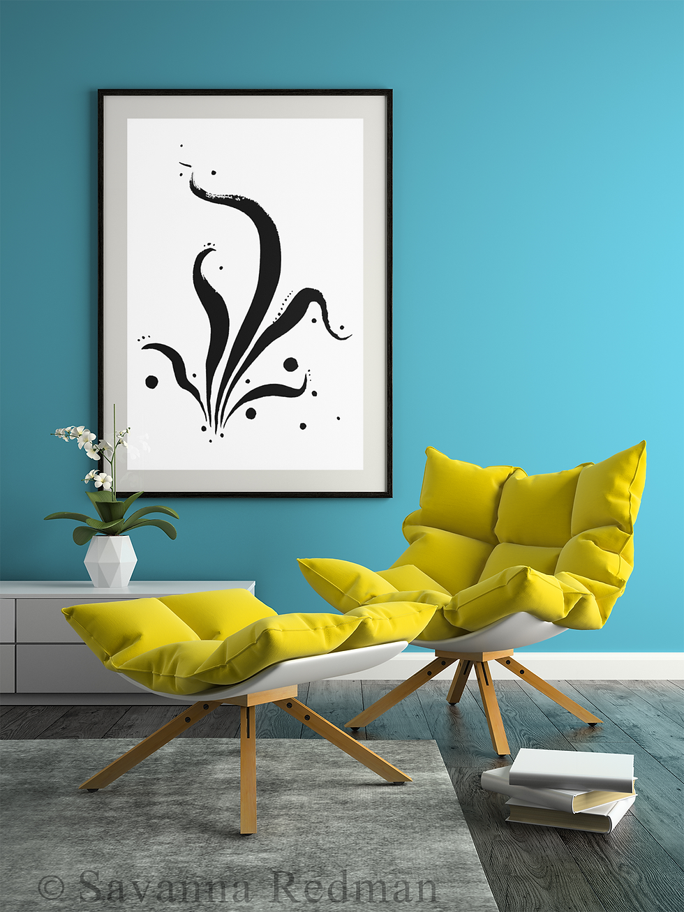 Thumbnail: Framed example of Sumi Brush Abstract #022 – Organic Black and White Art – Archival Print