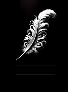 Elegant swan feather on black paper with space to write a dedication or the name of the owner.