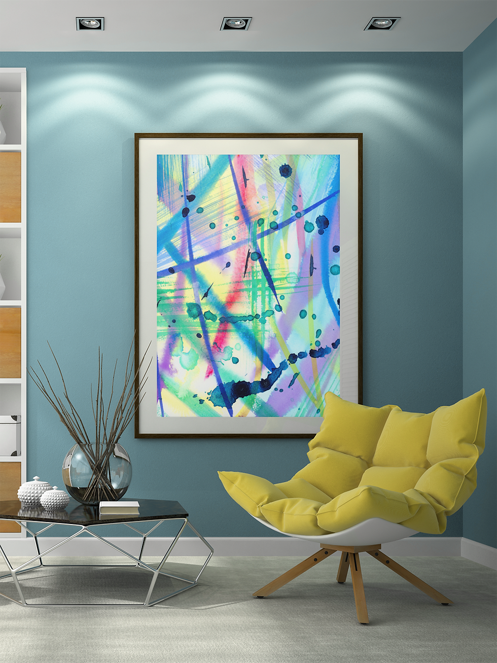 Thumbnail: Colorful Abstract Painting #036 - Watercolor and Ink: Framed Example.