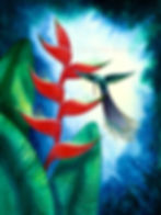 'Heliconia Dreaming' -- watercolor from my 'Dreaming' series of tropical flowers and imaginary birds, moths