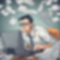 Office worker on a computer drowning in spreadsheets. Needs to be a friendly corporate pro