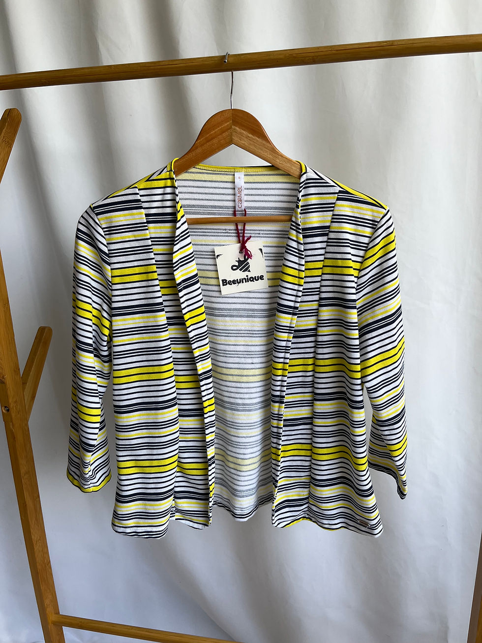 Miniatura: Cardigan scuba rayas amarillo-azul oscuro 