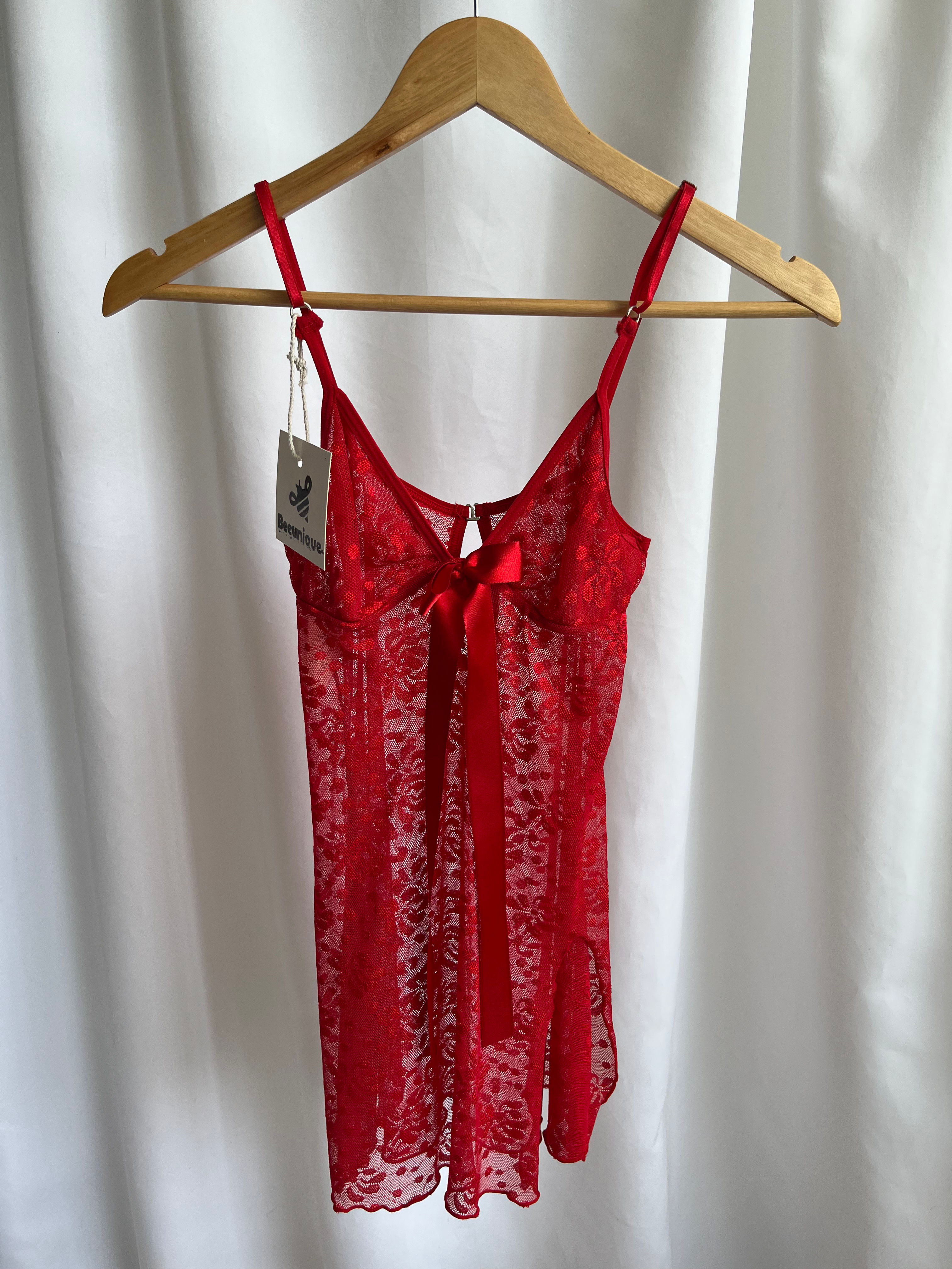 Babydoll encaje rojo tiritas 