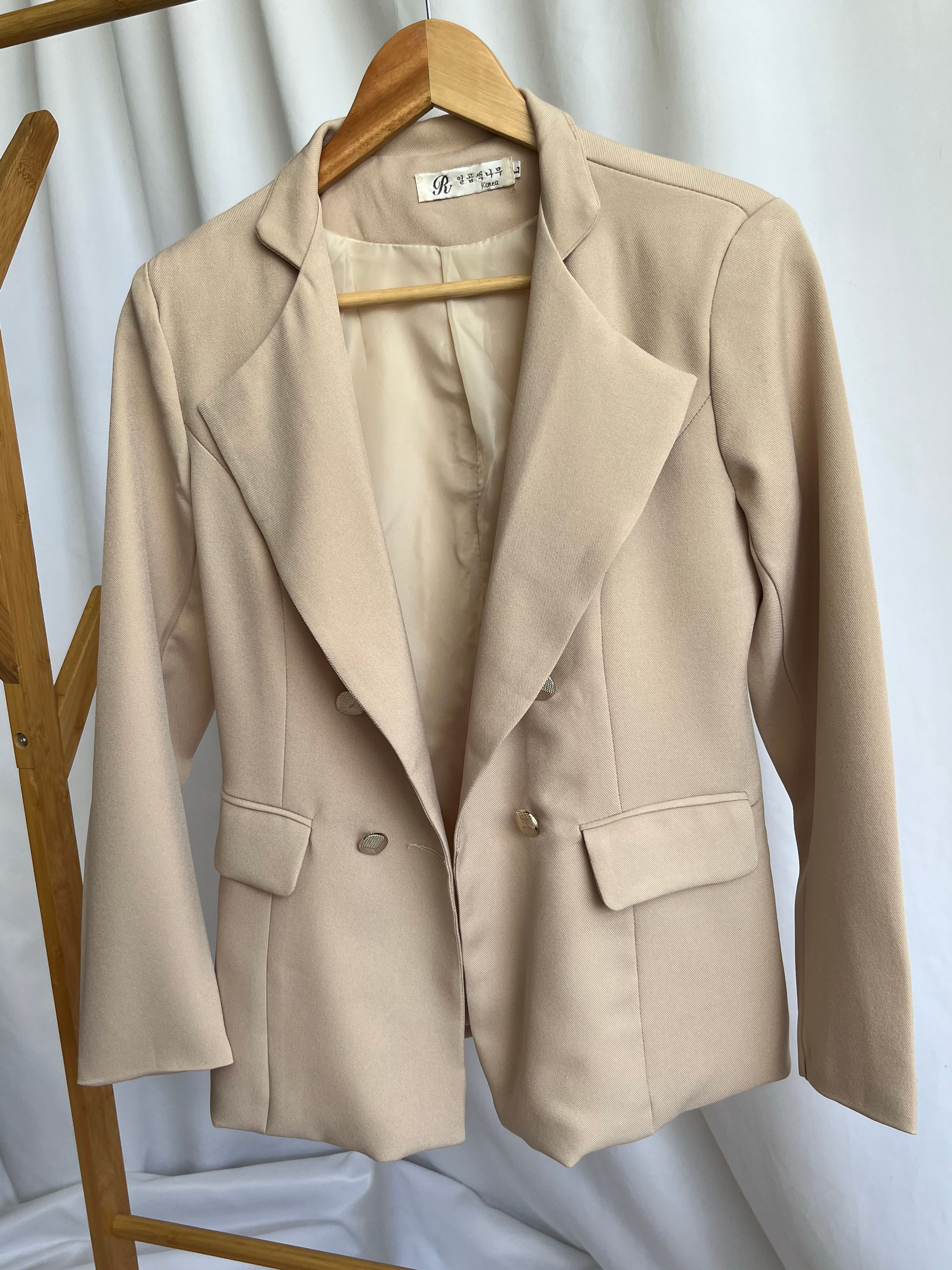 Chaqueta lino poliéster crema