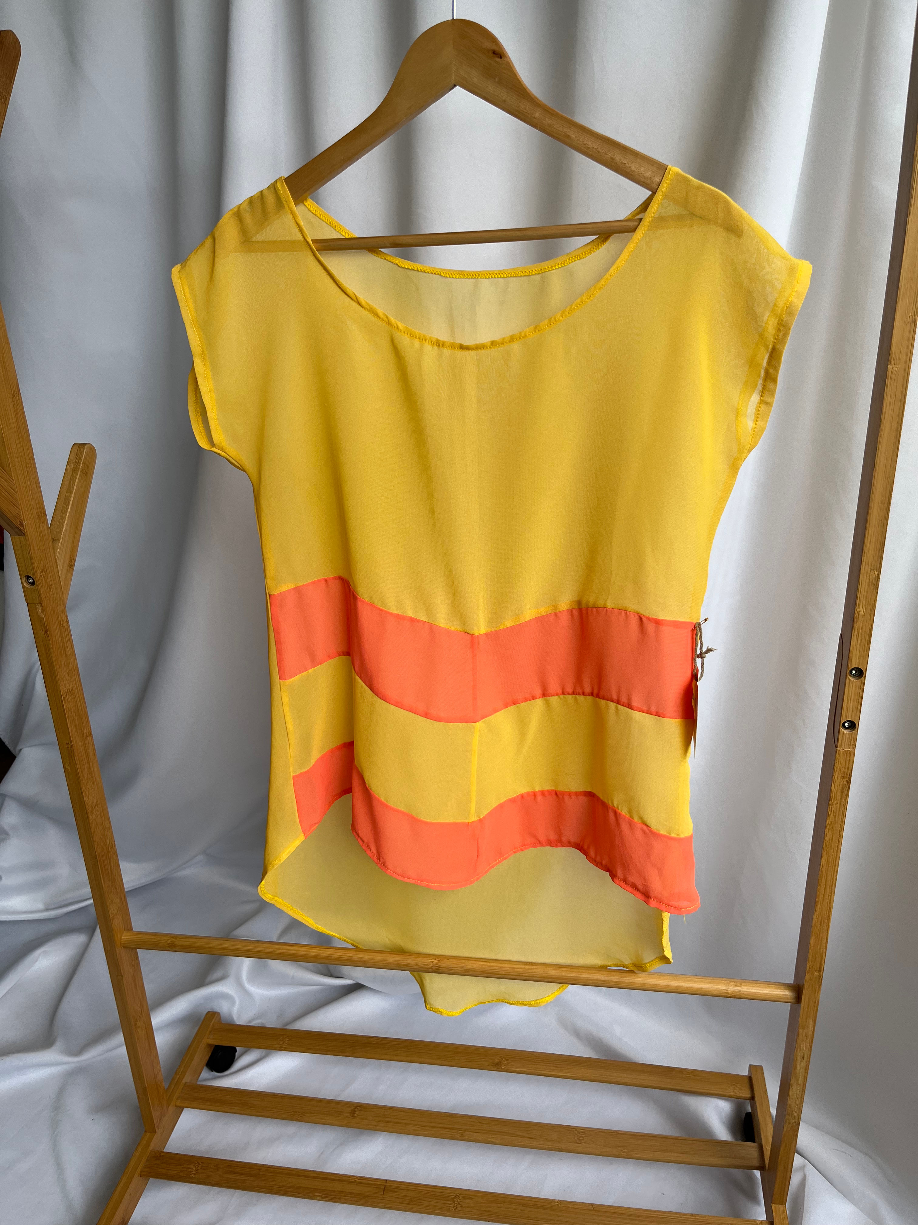 Blusa chifón amarillo rayas naranja