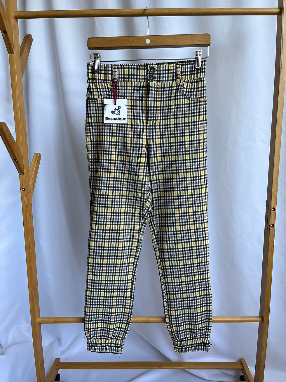 Miniatura: Pantalón scuba escocés amarillo-blanco-negro