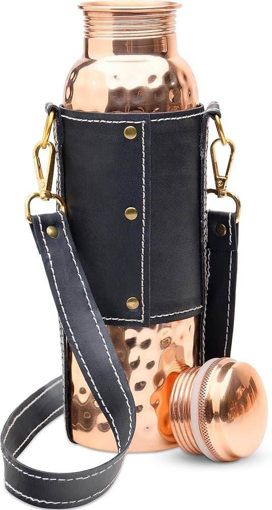 Copper Water Bottle w/Leather Sling